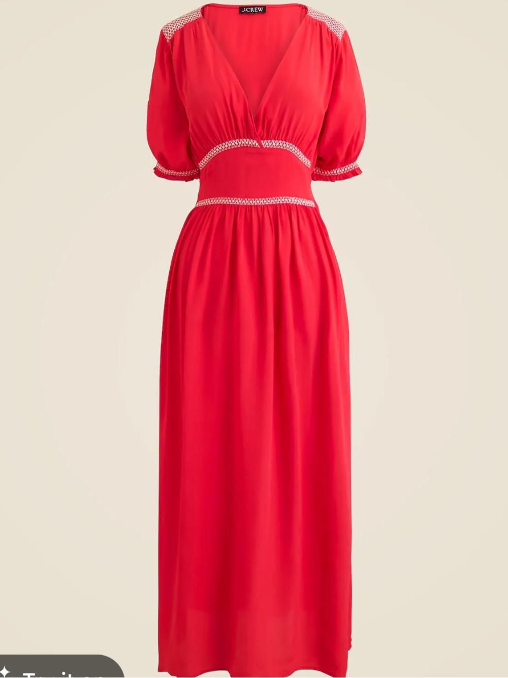J Crew Smocked Trim Midi Dress in Crepe de Chine Vintage Red Size 8 NWT